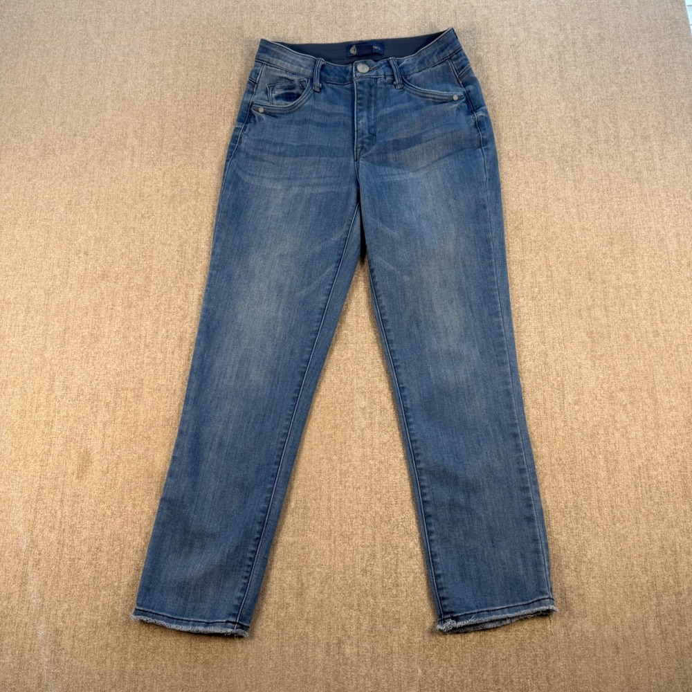 Democracy Jeans Women 2 Blue Ab solution Raw Hem Straight Leg Stretch Denim